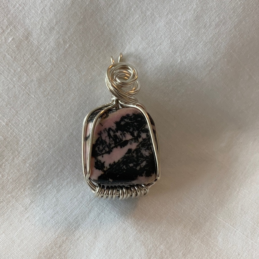 Rose and Black Quartz and Sterling Silver Pendant